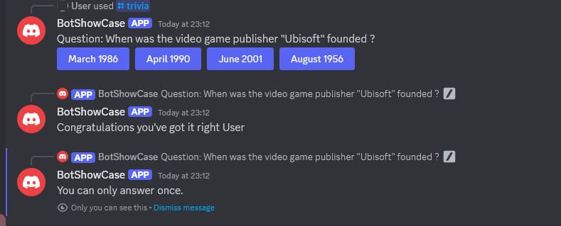 Discord bot with trivia functionality, multi choice.